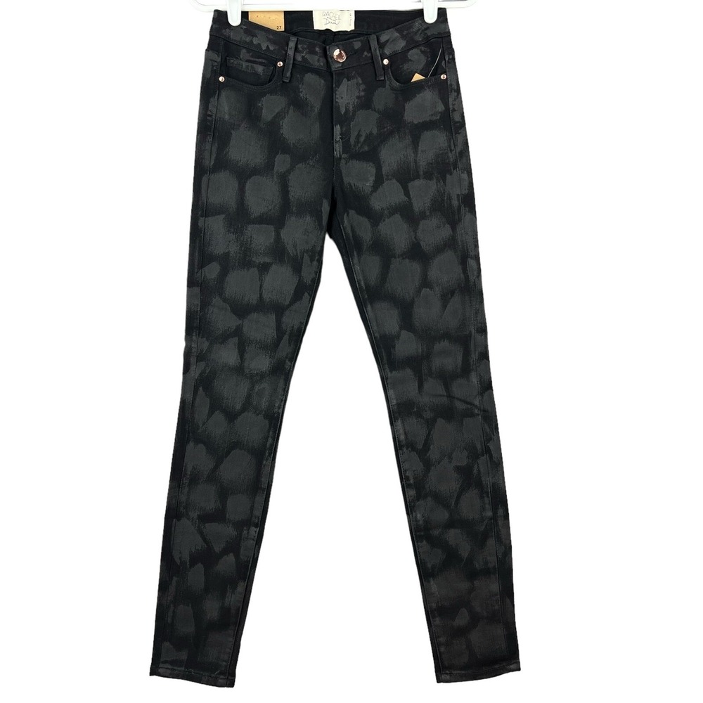 NWT RACHEL Rachel Roy Women Black Jeans Sz 27 Icon Skinny Mid Rise Stretch Print